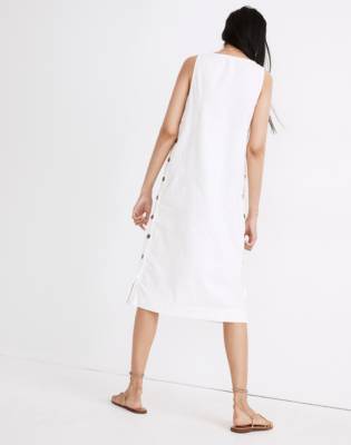 Linen-Cotton Side-Button Midi Dress
